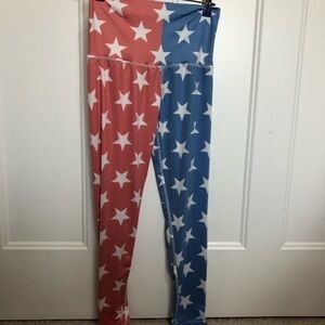 HAODUOYI red and Blue Star American Leggings size medium NWOT